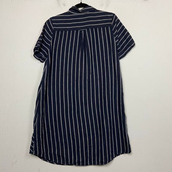 J. Jill Love Linen Navy Blue Striped Shift Dress Pockets Button Front Size Small - Picture 7 of 12